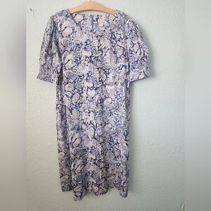 Chico's Coastal Side Pockets Blue and White Midi Dress